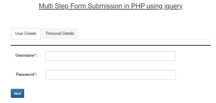 multi-step form submission in PHP using jQuery