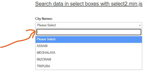Dropdown search box jquery example with select2.min.js