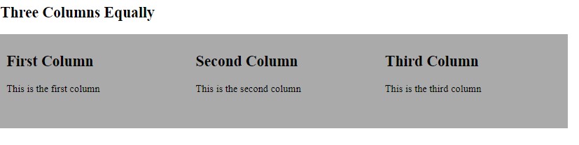 How to create three column layout equally using HTML and CSS