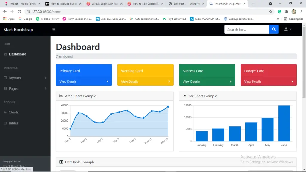 Laravel 8 SB Admin theme integration step by step (Bootstrap 5)