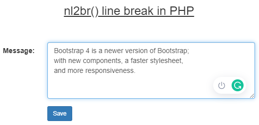 nl2br() line break in PHP with example