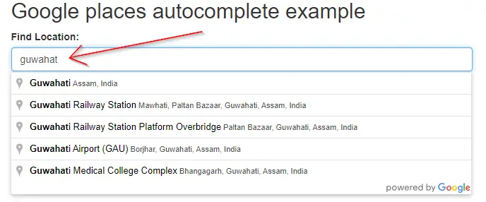 Google places autocomplete example using maps JavaScript API