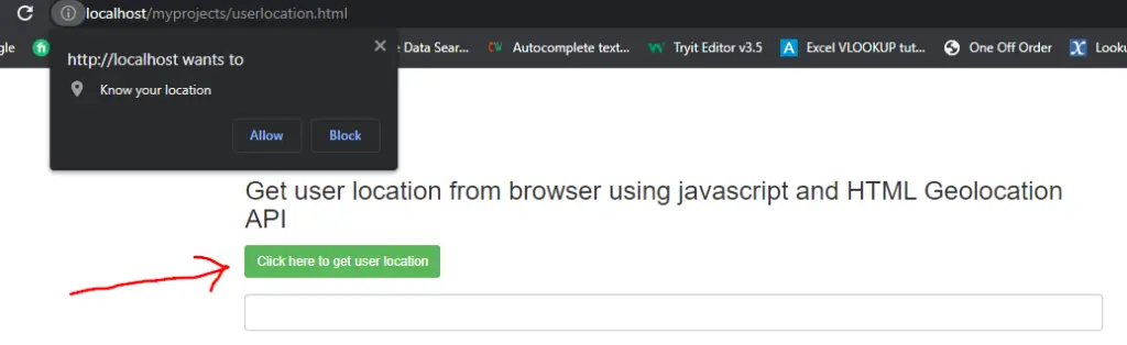 Get user location from Browser using javascript and Geolocation API